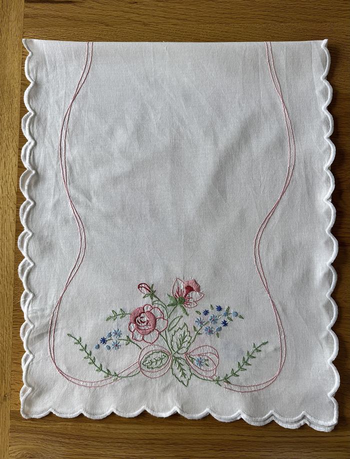 French linen table runner, floral embroidery