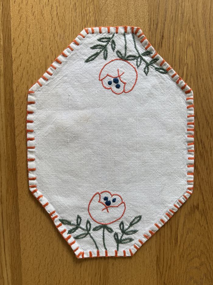 French linen placemat, poppy motif
