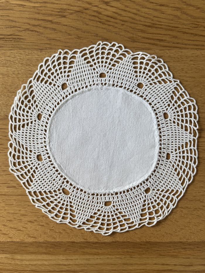 French linen doily, crochet lace edge